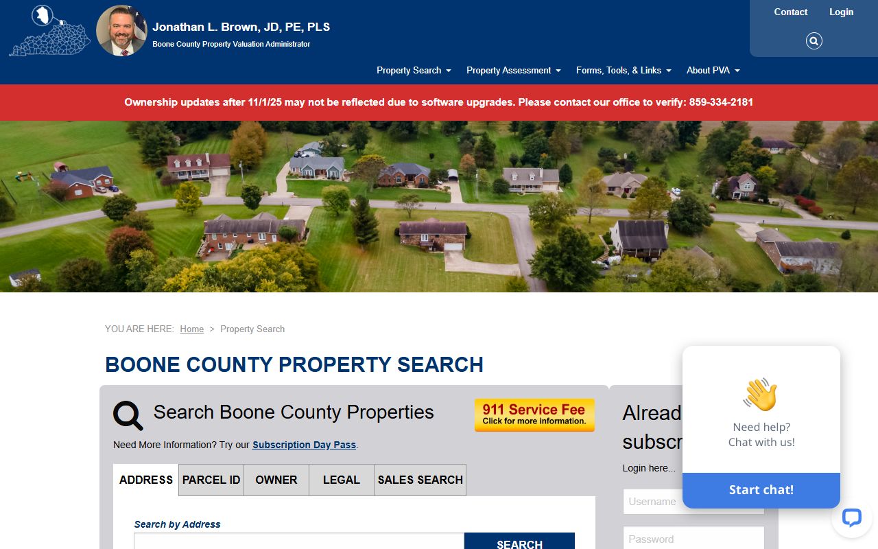 Boone County property search page