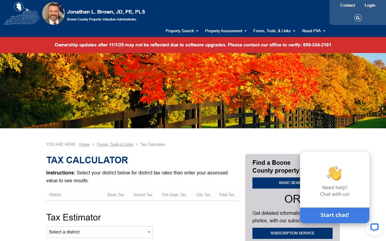 Boone County tax calculator tool