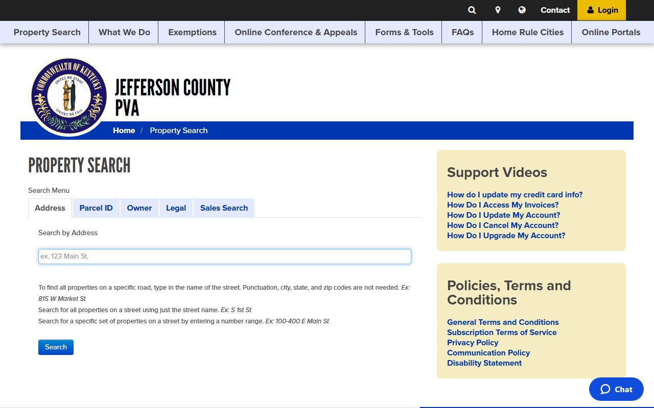 Jefferson County PVA property search interface